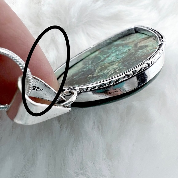 *SOLD*LARGE Chunky Chrysocolla Gemstone Pendant Necklace Sterling Silver 925 New - Picture 6 of 8